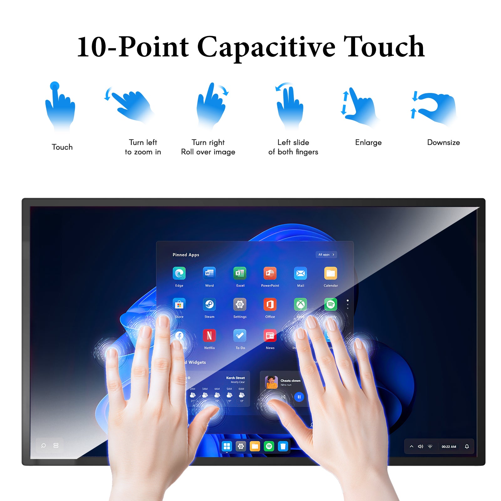 Wall Mount Digital Signage, FHD Touchscreen Monitor Android 14, Multi-Touch Screen Smart Split, Commercial Advertising Display, Time Switch, CMS Management, HD-MI/ USB/ WiFi/ for Windows