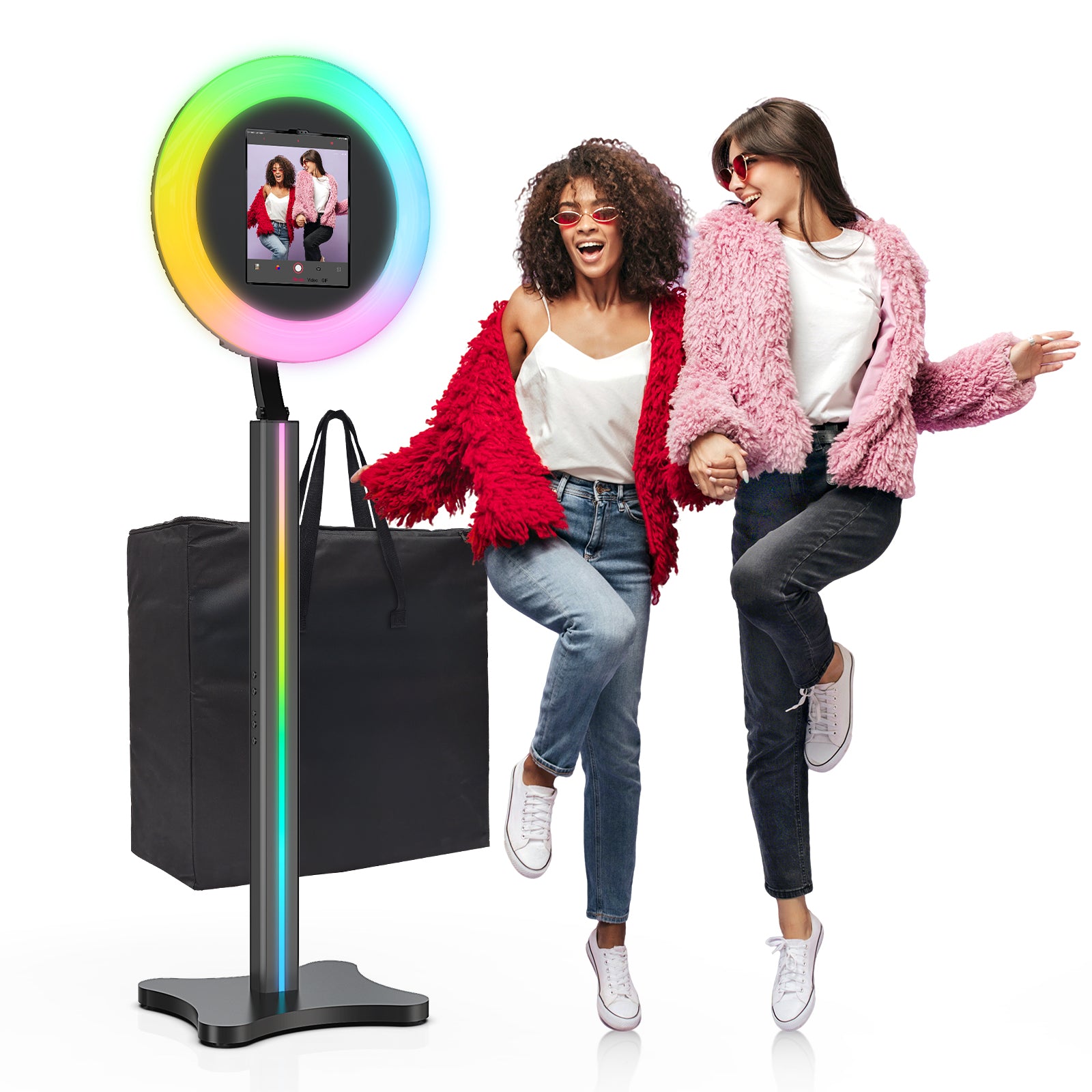 Portable Photo Booth Compatible with Ipad, PhotoBooth Machine Stand Shell with ChackTok App Control, RGB Ring Light, Lightweight Design for Parties/Wedding/Events, Rentals & Business