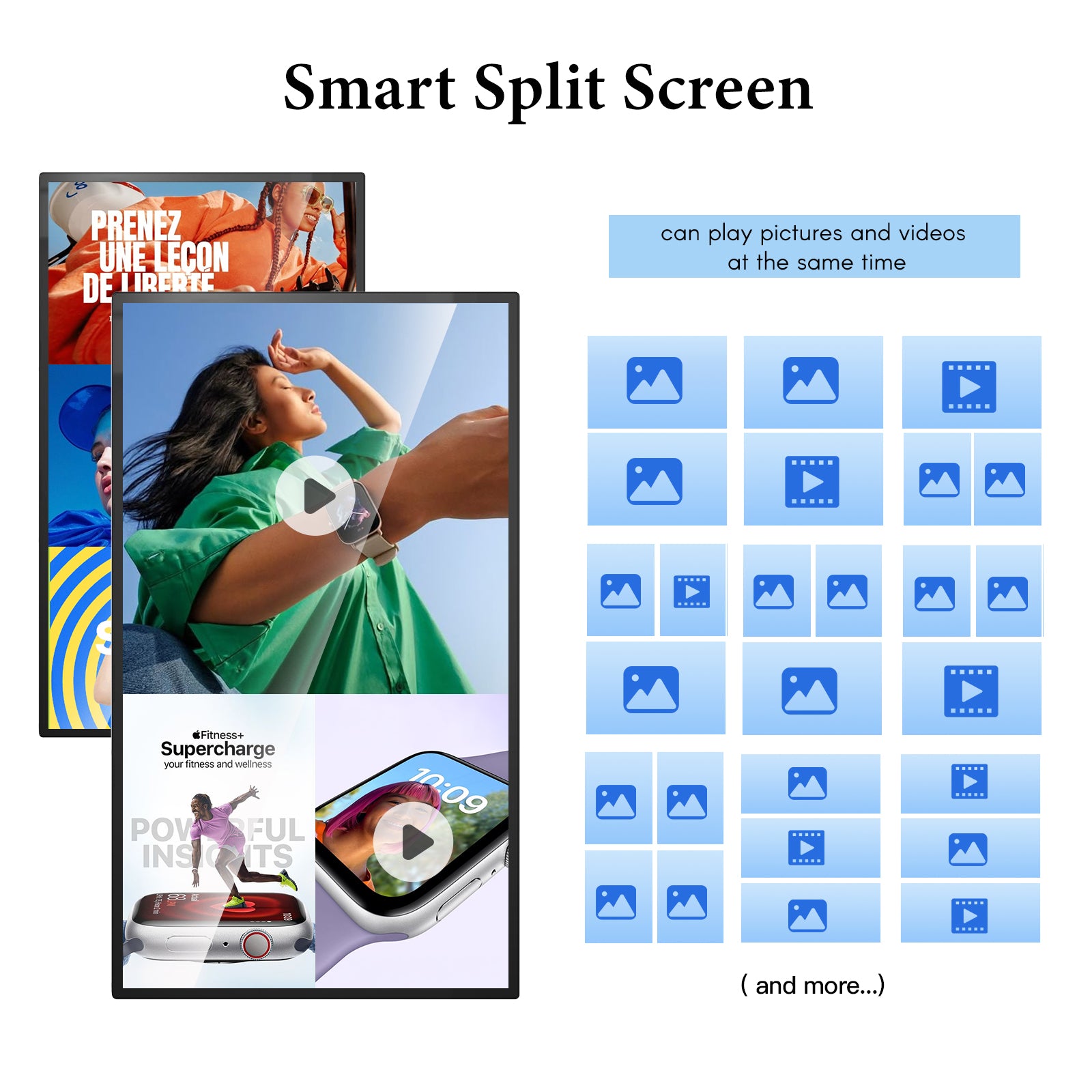 Wall Mount Digital Signage, FHD Touchscreen Monitor Android 14, Multi-Touch Screen Smart Split, Commercial Advertising Display, Time Switch, CMS Management, HD-MI/ USB/ WiFi/ for Windows