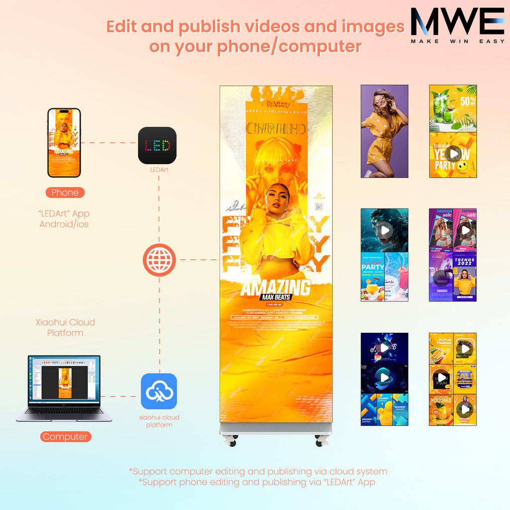 80 Inch LED Digital Signage Display, Foldable Seamless Stitching Kiosk, P1.86 GOB LED Screen Poster with Flight Case, Commercial Advertising Display for Events, Rentals and Weddings